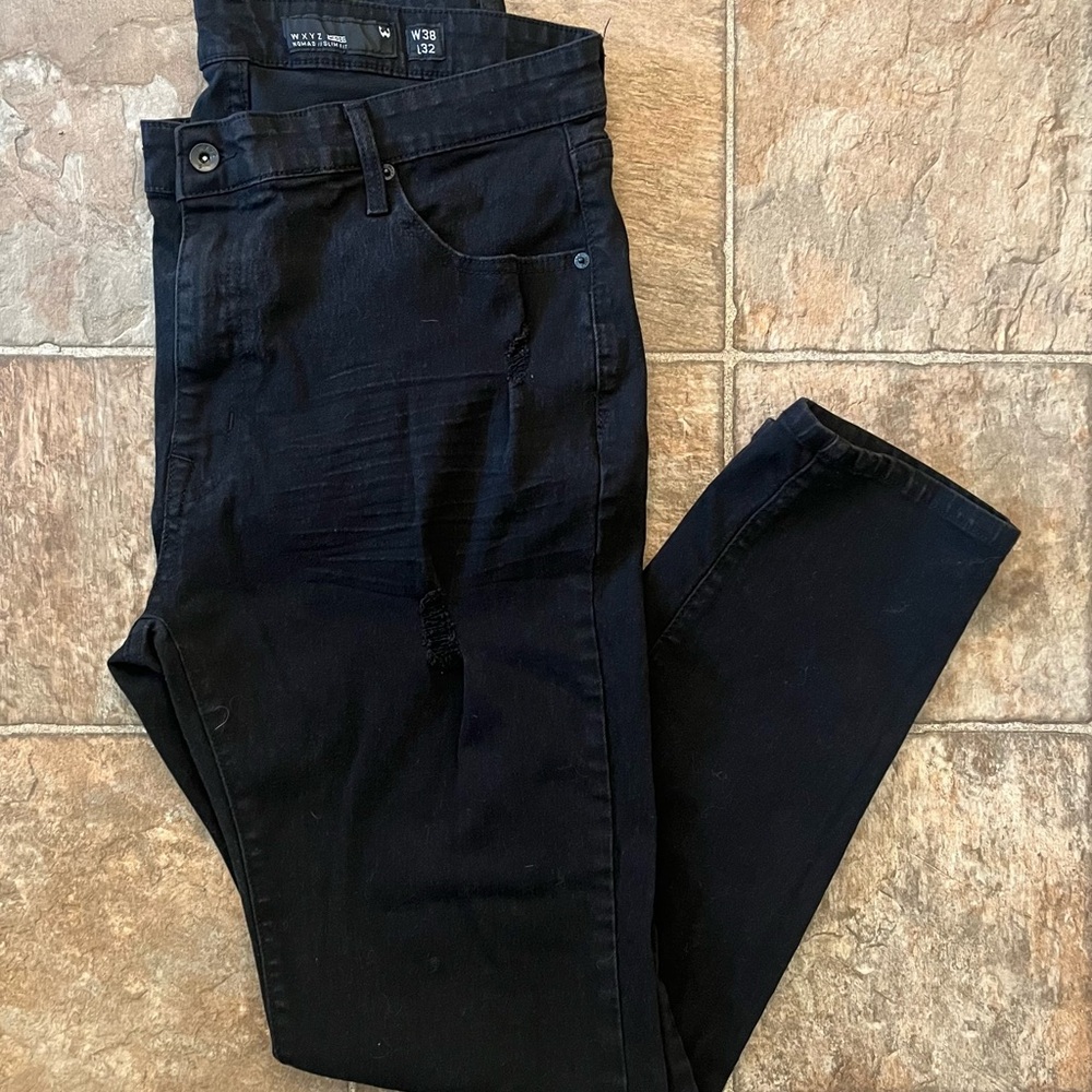 WXYZ Megco Nomad II Slim Fit Black Distressed Jeans | 38x32 GUC